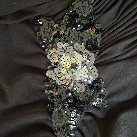 Hailey Adrianna Papell Black Sequin One Shoulder Black Dress Formal Maxi Evening - Picture 3 of 5